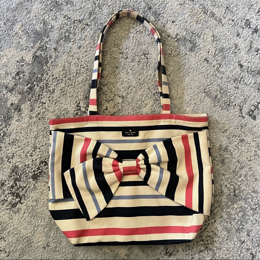 KATE SPADE Fairmont Stripe Canvas Tote Bag Bow - Picture 2 of 11